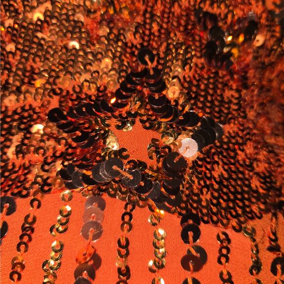 Free People Women XS Mini dress Celeste Orange Sequin Stars Celestial Event Prom - Picture 4 of 15